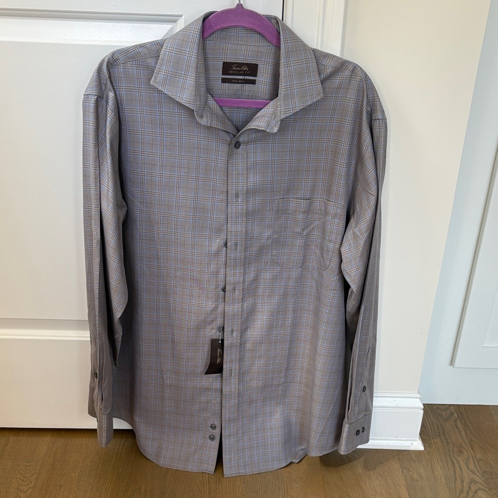 Tasso Elba Classic Gray Check Dress Shirt